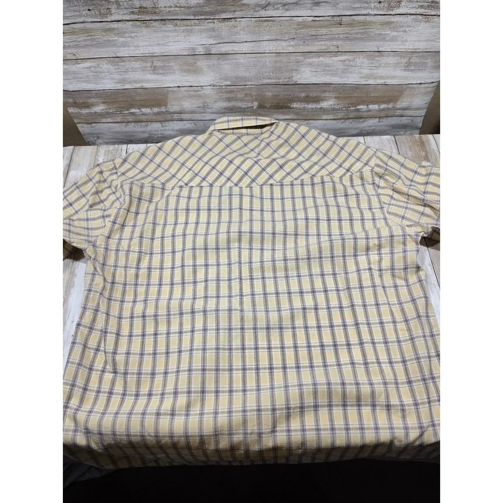 Roper‎ Mens XL Yellow Plaid Short Sleeve Pearl Snap Western Shirt Cotton